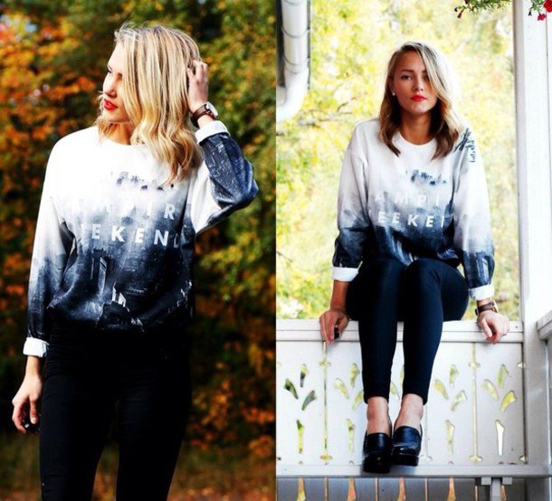 blue and white crew neck oversized sweaters of black sweater