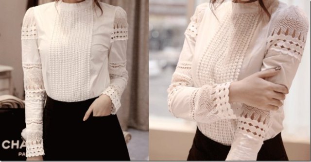 white crochet lace linen shirt black dress