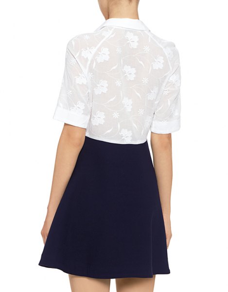 white half-heated lace shirt navy skate skirt