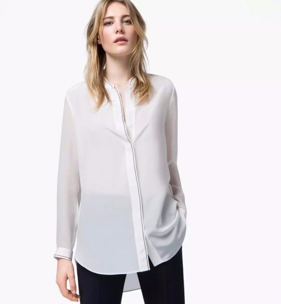 white semi-gloss rayon collarless shirt