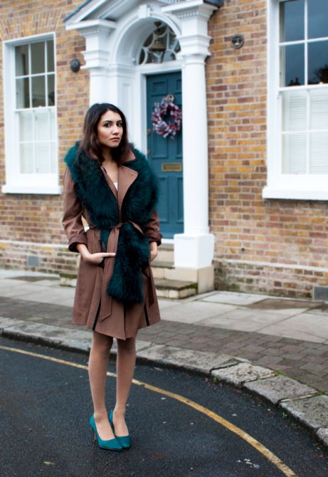 faux fur scarf trench coat