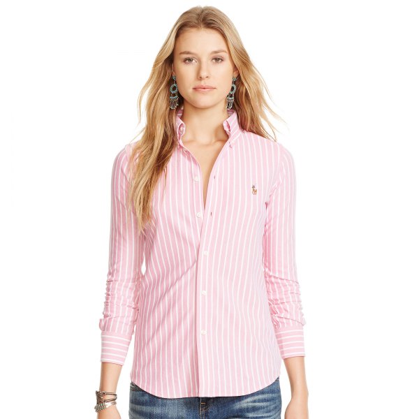pink and white striped oxford shirt