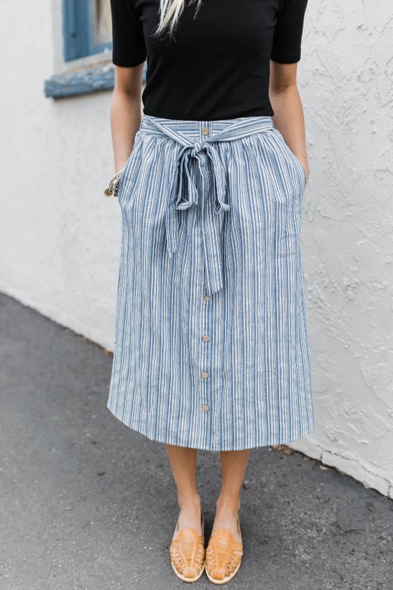 elastic waist skirt blue stripes