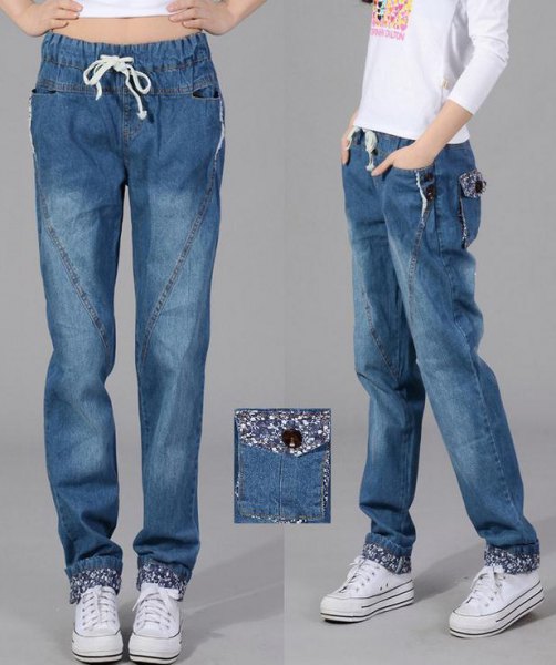 white long sleeve print tee 3d elasticated waist baggy jeans