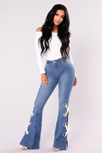 white top watch jeans lace details
