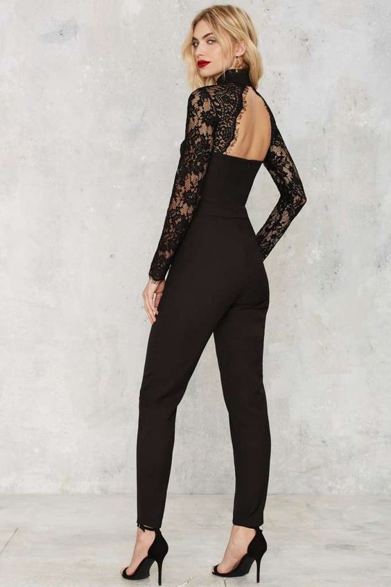 black lace jumpsuit open back