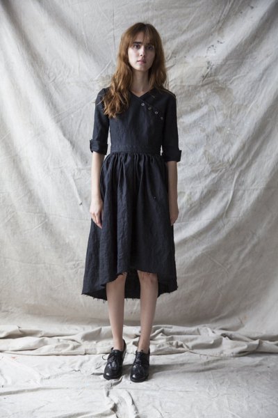black midi dress with high linen