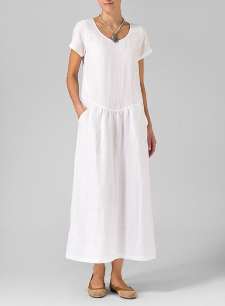 white short sleeve maxi linen change dress
