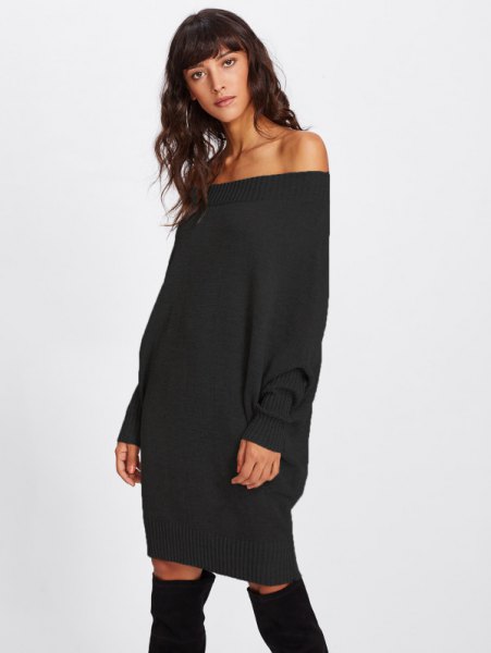 black off shoulder chunky sweater dress