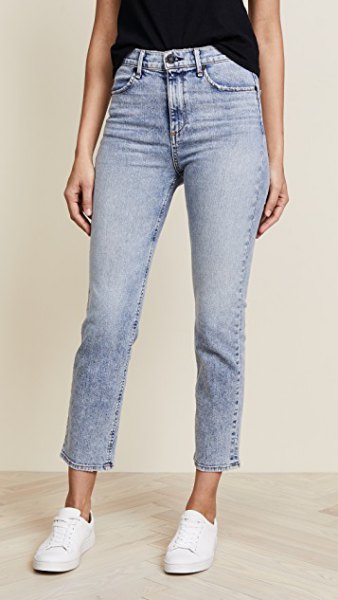light blue washed jeans with high waist