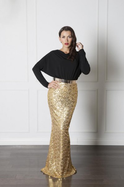 black top gold sequin mermaid skirt