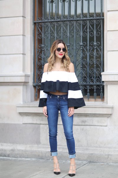 color block bell sleeveless jeans
