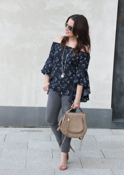 navy floral gray skinny jeans