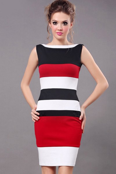 black red white sleeveless bodycon dress