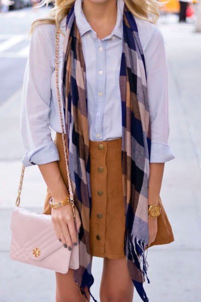 corduroy skirt chambray skirt plaid scarf