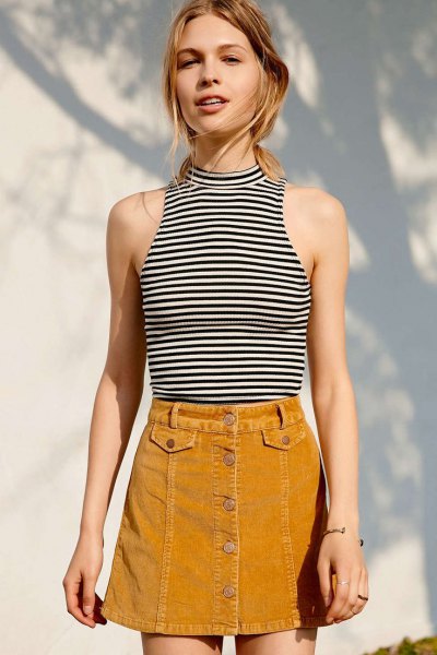 light brown corduroy skirt striped halter top