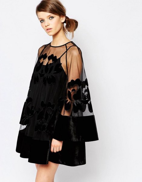 black mini swing dress pure overlay