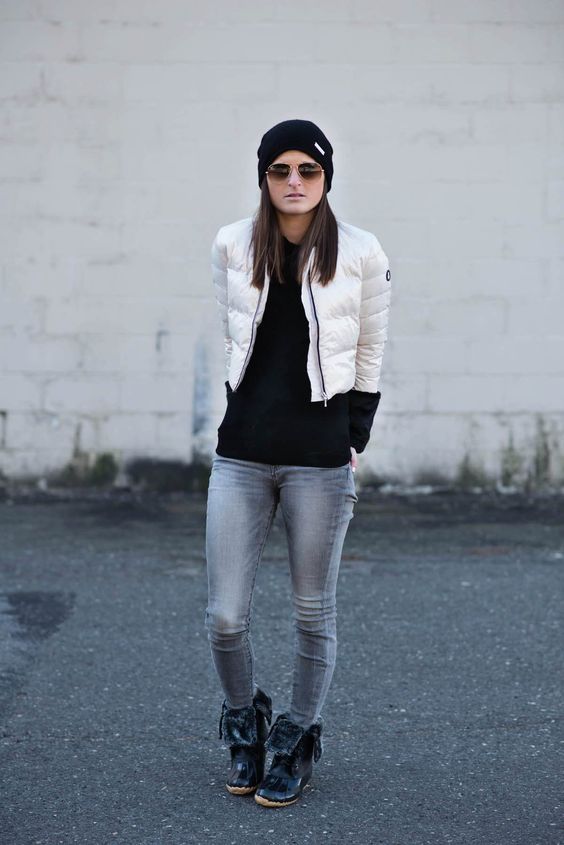 fur lined boots, cropped jeans