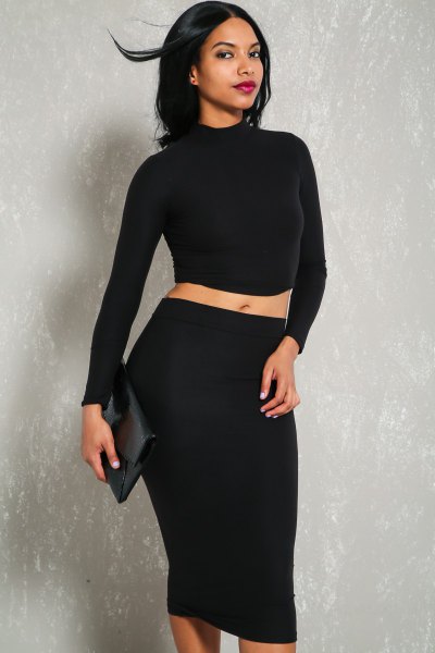 long-sleeved hair loss in two parts bodycon dress