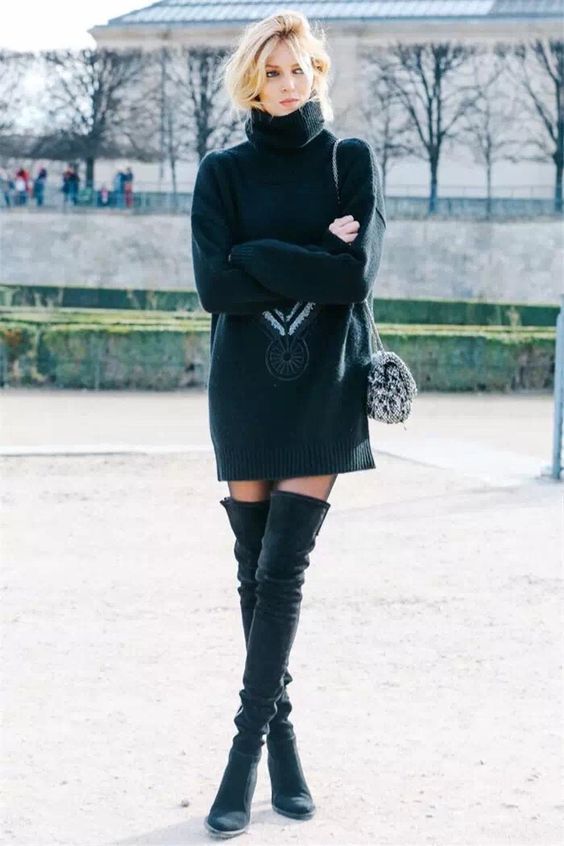 black knit dress model off duty