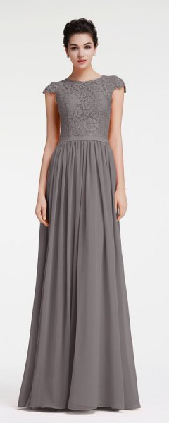 gray two toned lace chiffon maxi dress