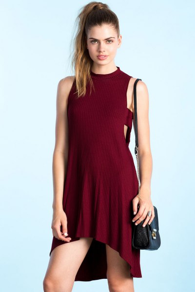 burgundy suede high low knit dress