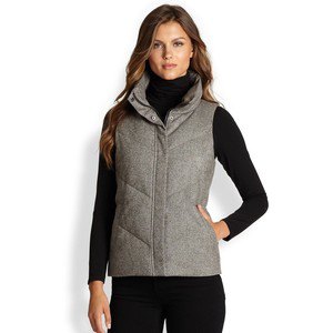 gray tweed puffer vest all black outfit