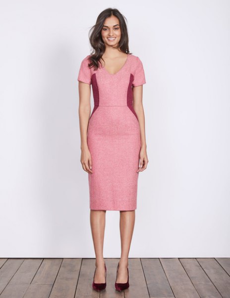 pink midi dress in v-neck