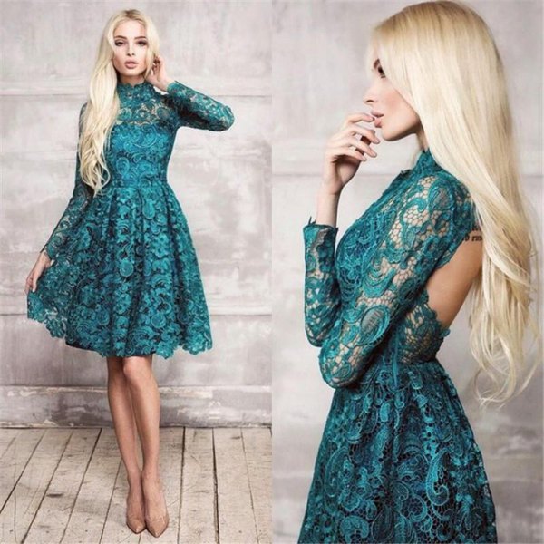 fit and flare open back lace dress