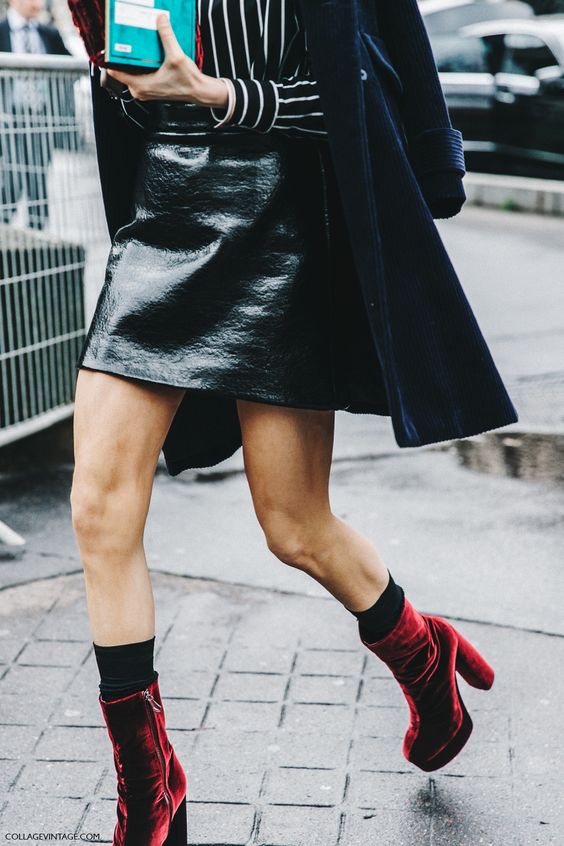 red platform heels street style velvet