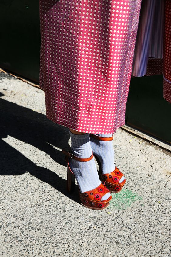 red platform heels stockings sandals