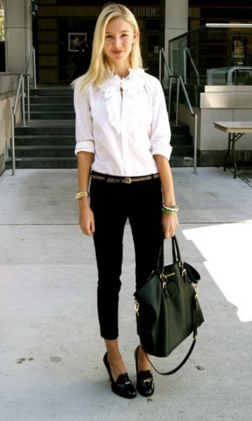 white button up shirt black cropped jeans