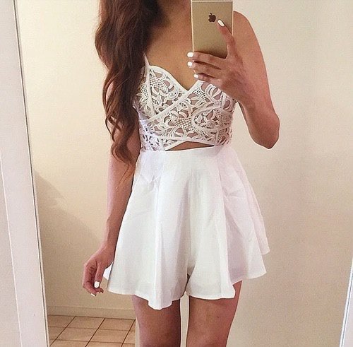 white lace bralette high waist mini skirt