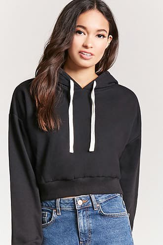 black cropped hoodie mom jeans