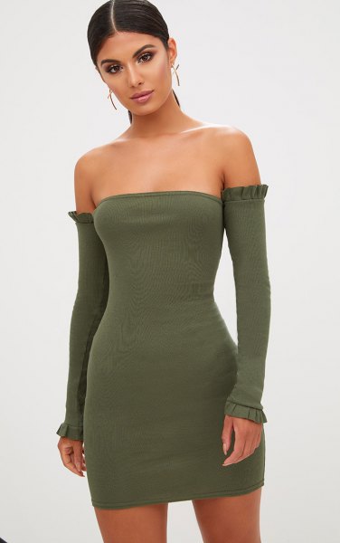 olive green tube dress matching long sleeves