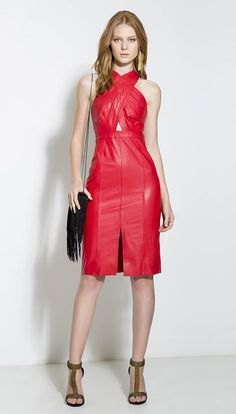 red criss cross leather dress