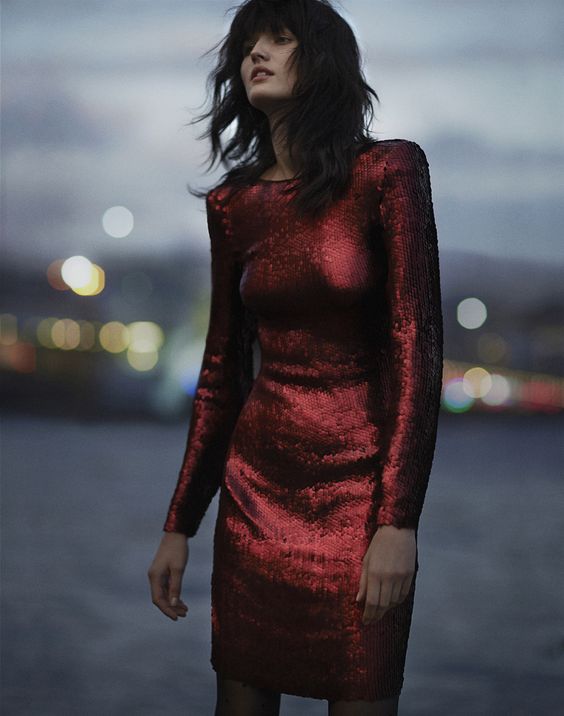 red sequin dress classic long sleeve