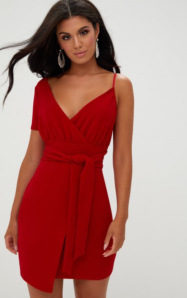 red a sleeve wrap dress