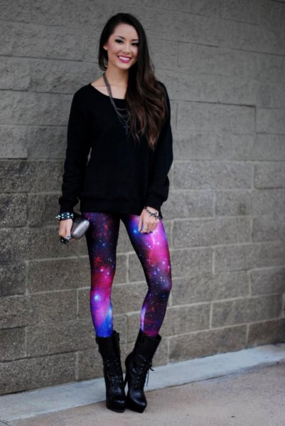 black sweater purple galaxy leggings