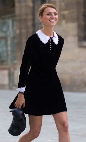 black dress white polka dot details
