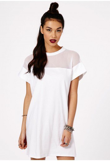 white pure shoulder mesh shift dress