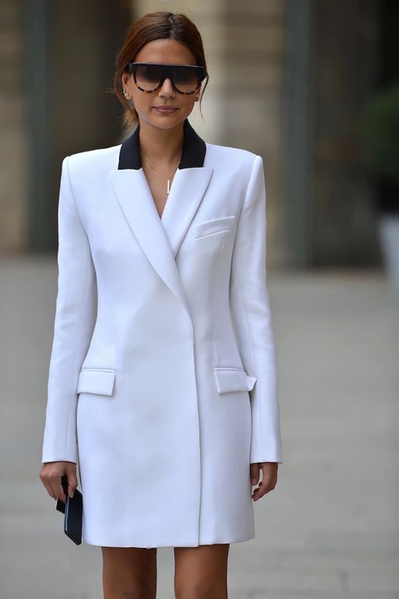 white blazer dress two shades