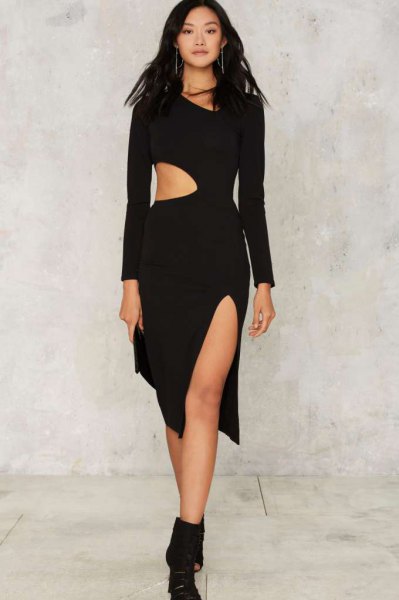 black asymmetrical long sleeve dress
