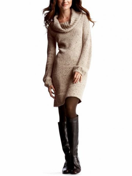 white knit sweater dress leather knee high boots