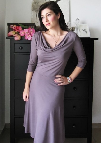 gray cabbage neck fit and flare dress