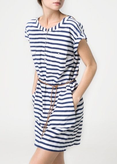 navy and white striped chemical dress with belt