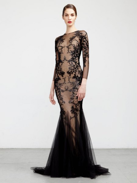 black lace semi pure mermaid dress