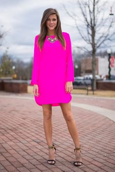 neon pink long sleeve dress