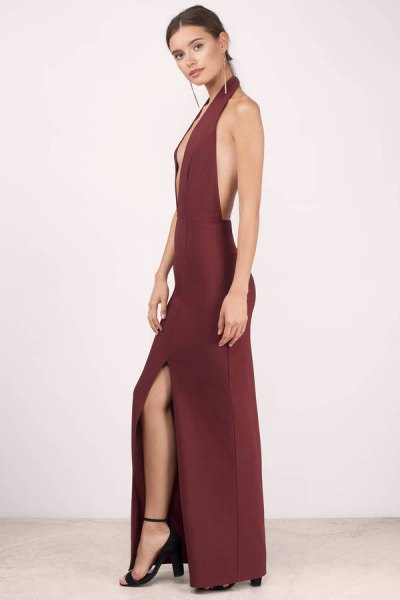 red backless deep long neck with dress