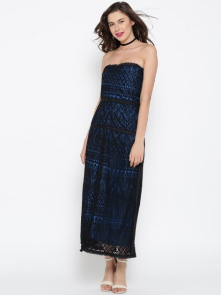 black and blue tribal tube maxi dress